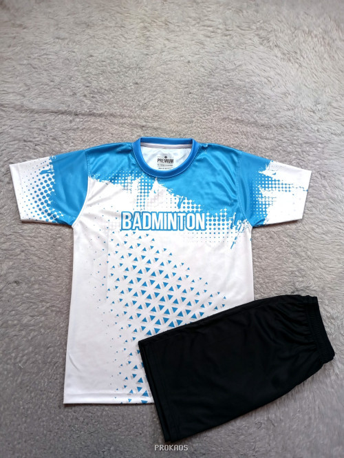 Jersey Badminton: Putih-Biru dengan Desain Dinamis - Jersey Custom PROKAOS