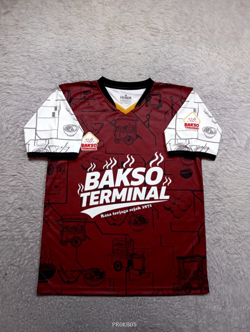 Jersey Bakso Terminal: Merah Marun dengan Detail Kuliner - Jersey Custom PROKAOS