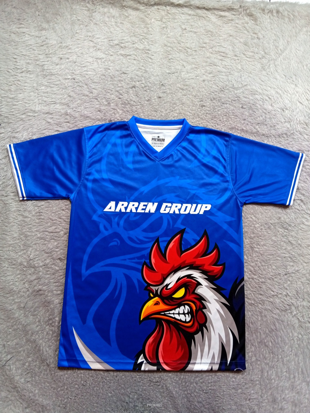 Jersey Biru Arren Group dengan Ilustrasi Ayam Jago - Jersey Custom PROKAOS