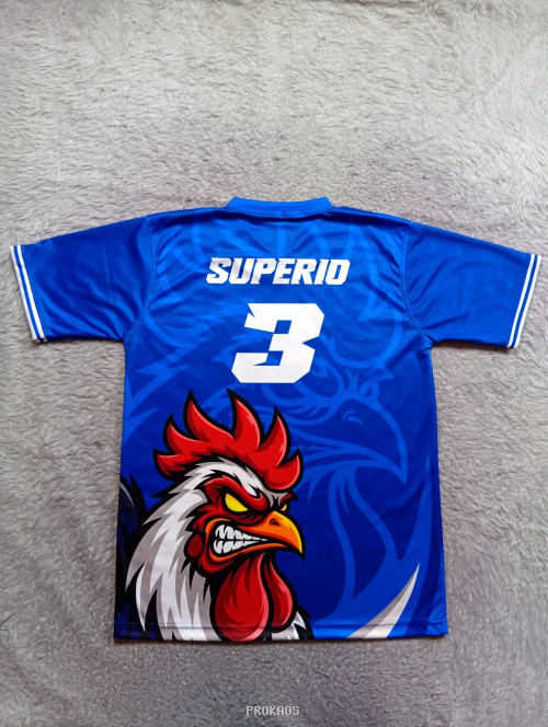 Jersey Biru Arren Group dengan Ilustrasi Ayam Jago - Gambar 2