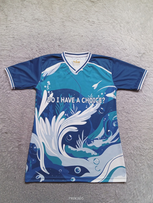 Jersey Biru dengan Desain Laut dan Kalimat 'Do I Have a Choice?' - Jersey Custom PROKAOS