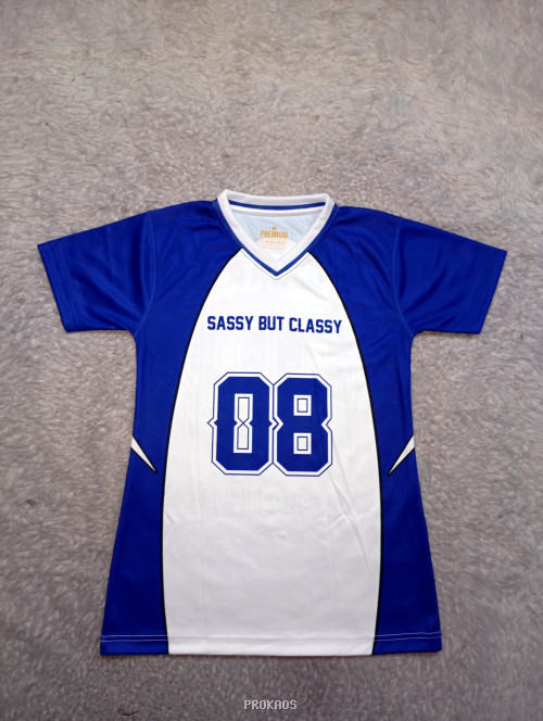 Jersey Biru-Putih: 'Sassy But Classy' Nomor 08 - Jersey Custom PROKAOS