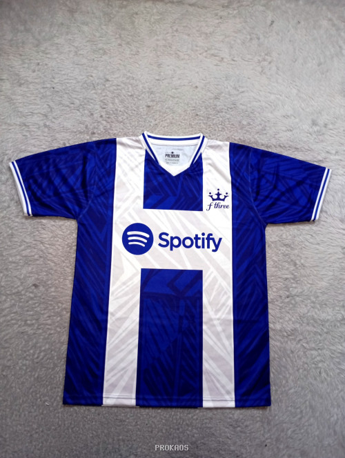 Jersey Bola Biru-Putih Sponsor Spotify dan Fthree - Jersey Custom PROKAOS