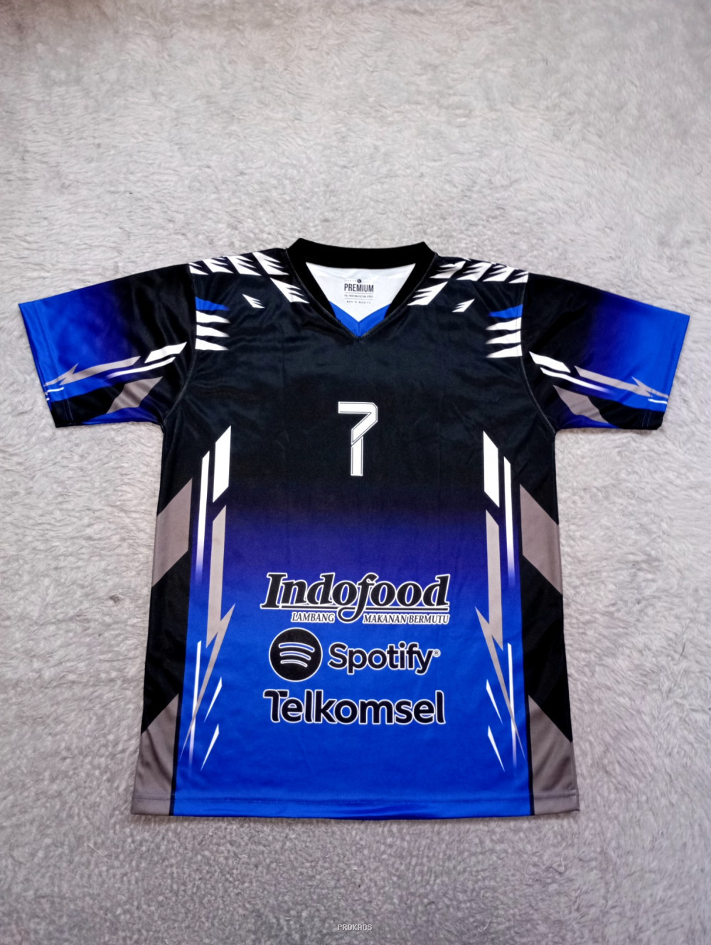 Jersey Bola Hitam-Biru Sponsor Indofood, Spotify, Telkomsel - Jersey Custom PROKAOS
