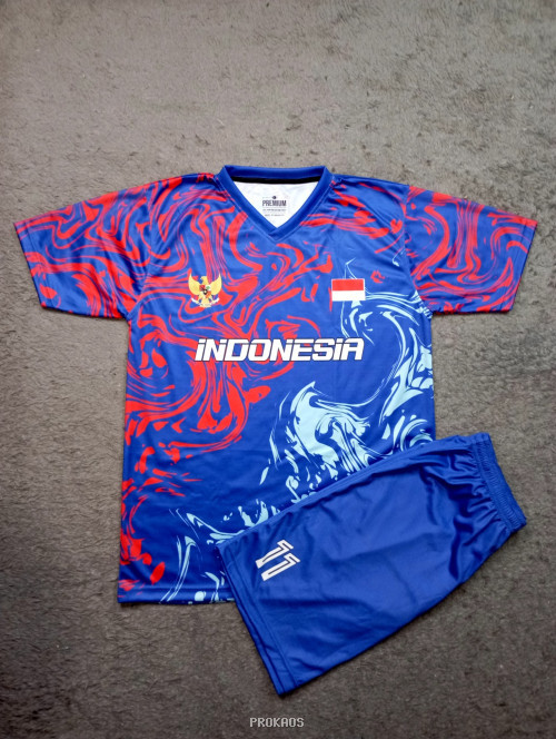 Jersey Bola Timnas Indonesia: Desain Marmer Merah-Biru - Jersey Custom PROKAOS