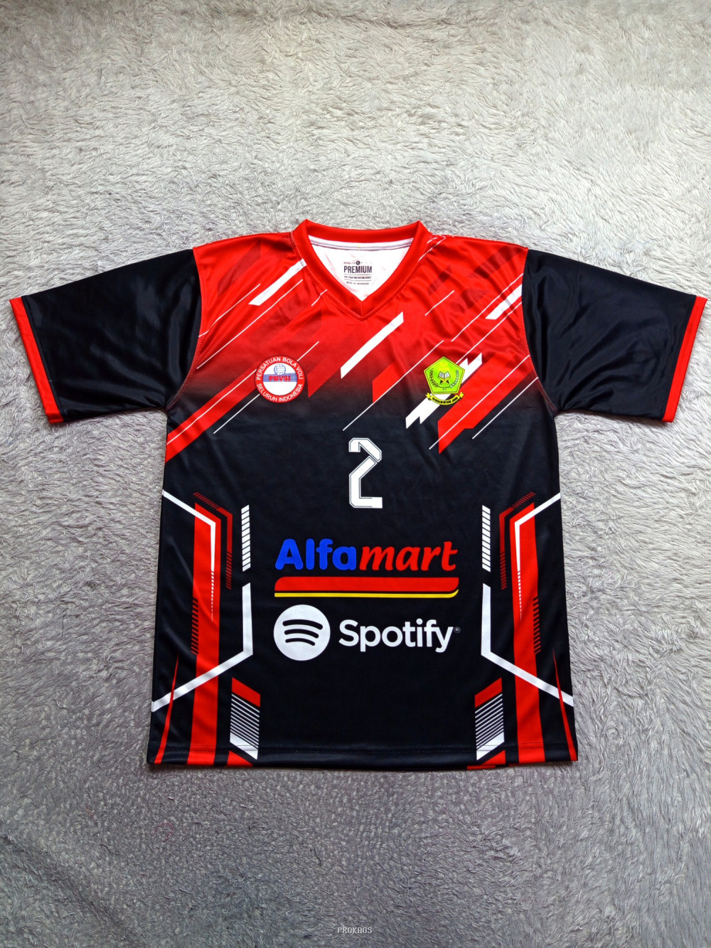 Jersey Bola Voli AlfaMart x Spotify: Merah Hitam Modern - Jersey Custom PROKAOS