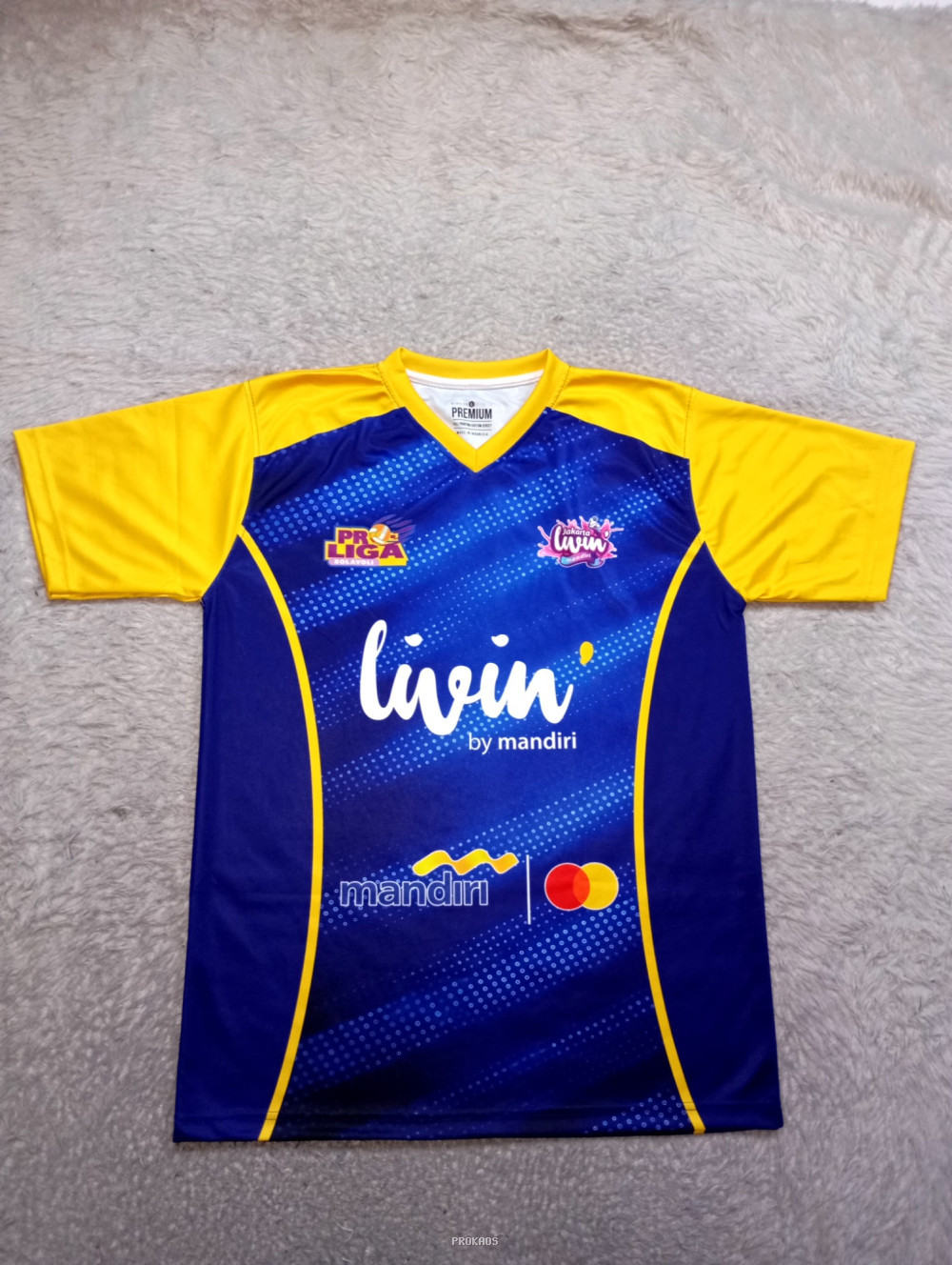 Jersey Bola Voli Biru-Kuning Sponsor Livin' by Mandiri - Jersey Custom PROKAOS