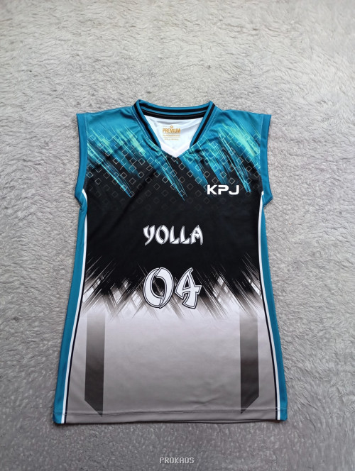 Jersey Bola Voli Yolla 04: Kombinasi Biru, Hitam & Abu-abu - Jersey Custom PROKAOS