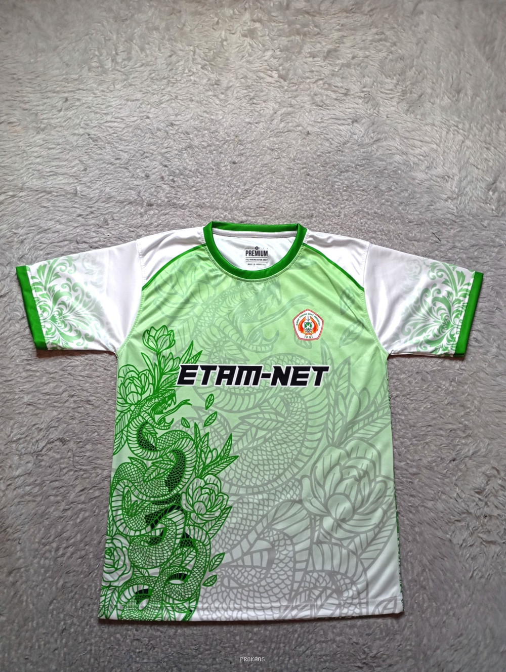 Jersey ETAM-NET: Kombinasi Hijau, Putih, dan Motif Naga - Jersey Custom PROKAOS