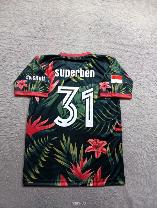 Jersey Floral: Born to Fly dengan Warna Merah-Hijau-Hitam - Gambar 2