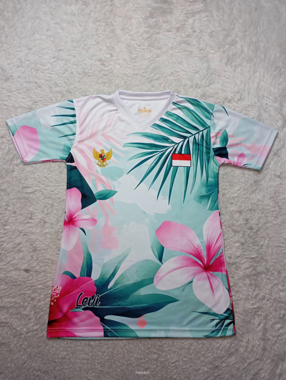 Jersey Floral Nasional dengan Lambang Garuda dan Bendera Merah Putih - Jersey Custom PROKAOS