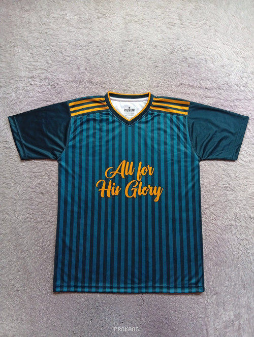 Jersey Hijau-Biru Bergaris dengan Tulisan 'All for His Glory' - Jersey Custom PROKAOS