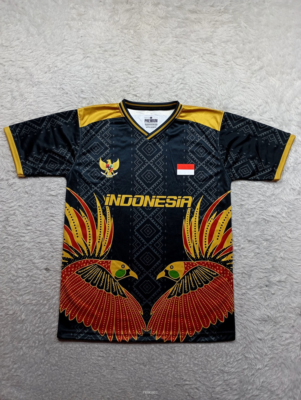 Jersey Hitam Indonesia dengan Burung Cenderawasih - Jersey Custom PROKAOS
