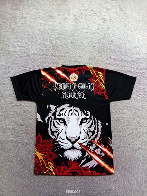 Jersey Hitam Motif Harimau dengan Ornamen Merah-Emas - Gambar 2