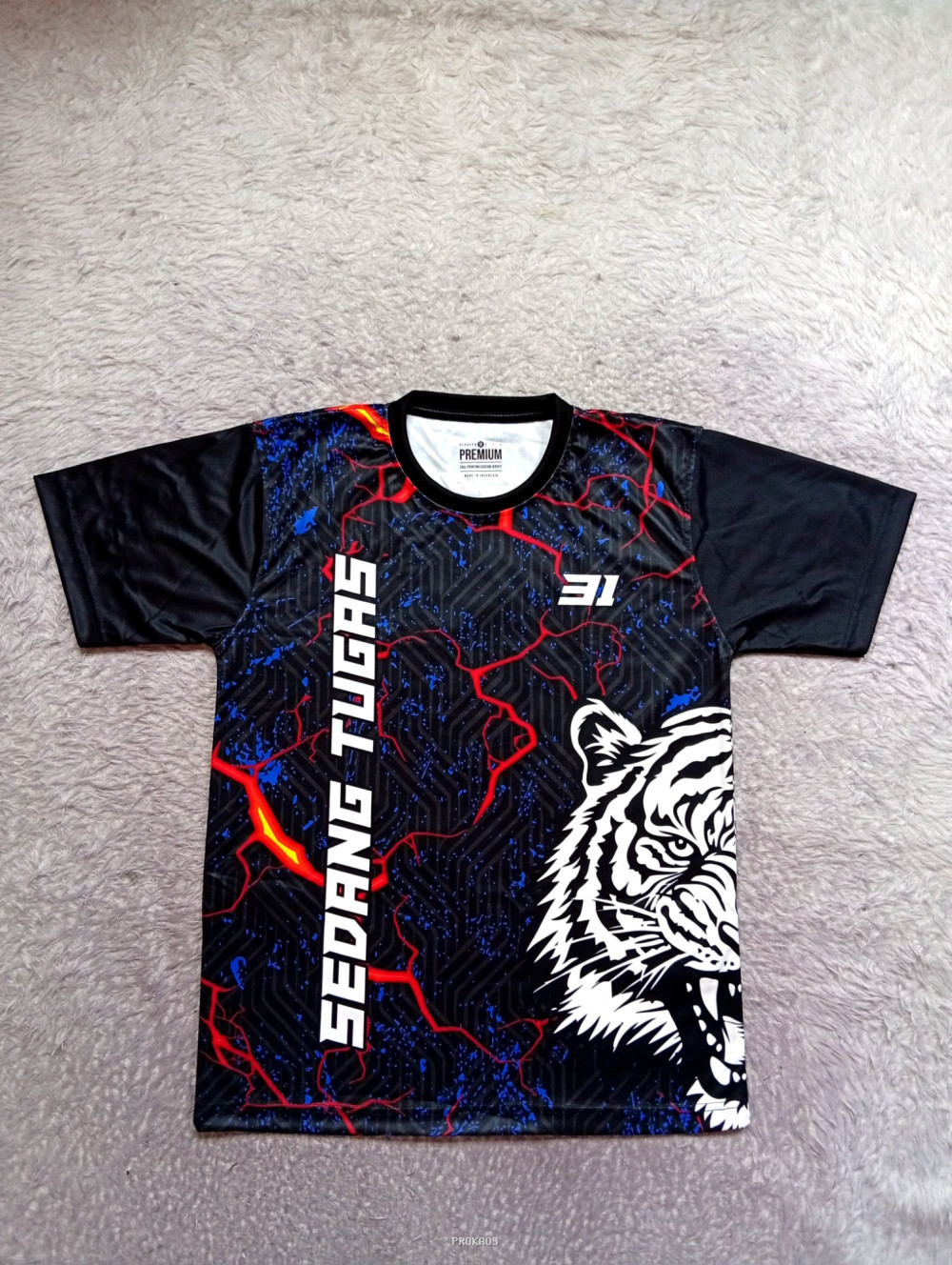 Jersey Hitam Motif Harimau 'Sedang Tugas' dengan Nomor 31 - Jersey Custom PROKAOS
