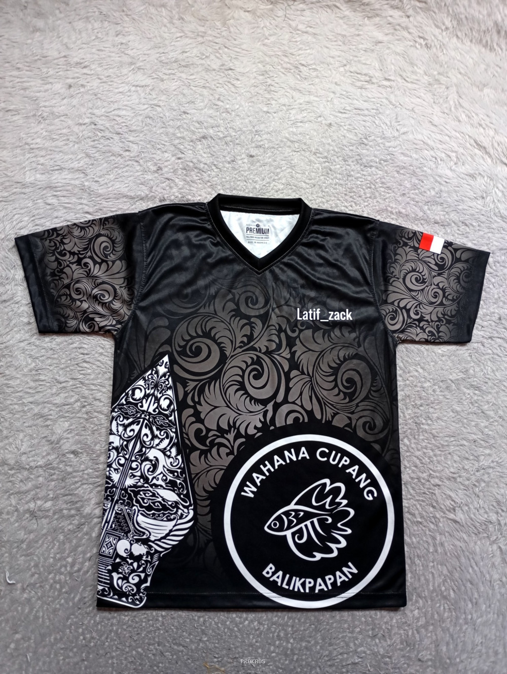 Jersey Hitam Wahana Cupang Balikpapan dengan Motif Batik - Jersey Custom PROKAOS
