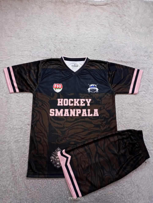 Jersey Hoki SMANPALA: Hitam dengan Motif dan Detail Pink - Jersey Custom PROKAOS