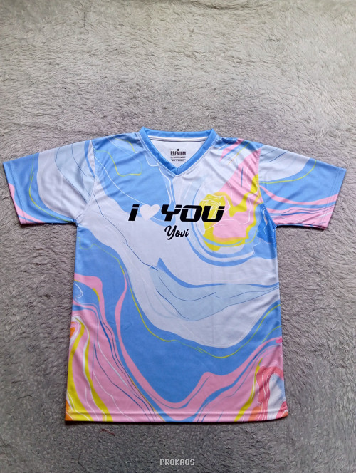 Jersey 'I ❤️ YOU' dengan Desain Abstrak Warna-warni - Jersey Custom PROKAOS
