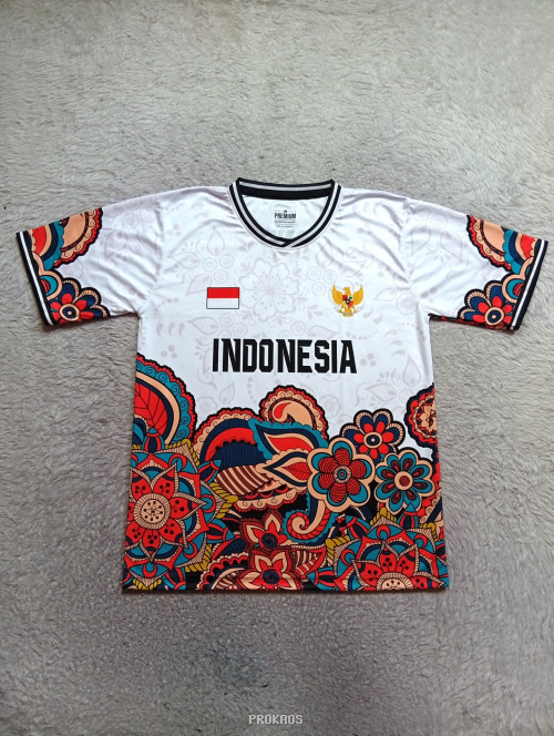 Jersey Indonesia Putih dengan Motif Batik Floral - Jersey Custom PROKAOS