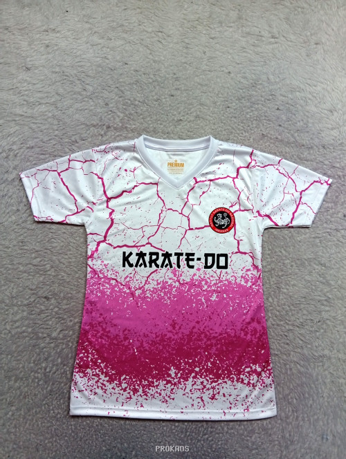 Jersey Karate-Do Putih dengan Motif Retak dan Gradasi Pink - Jersey Custom PROKAOS