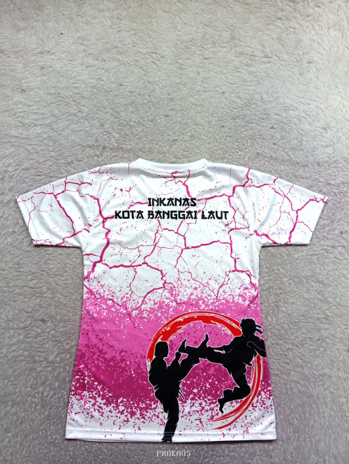 Jersey Karate-Do Putih dengan Motif Retak dan Gradasi Pink - Gambar 2