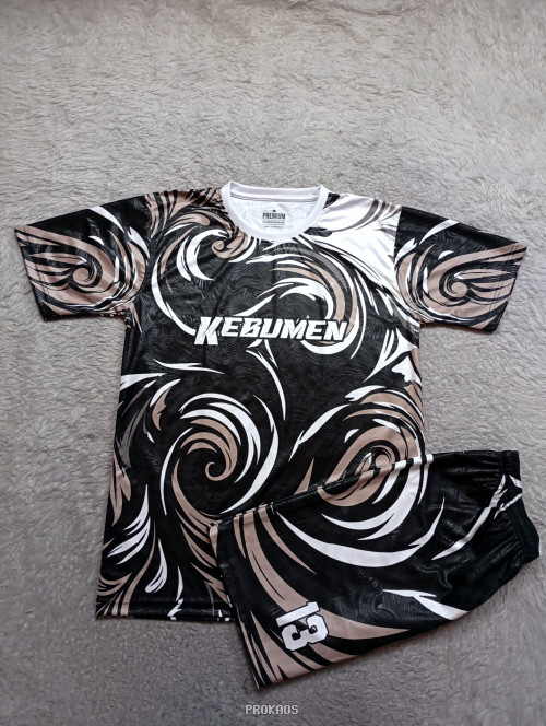 Jersey Kebumen Hitam-Putih-Coklat dengan Desain Abstrak - Jersey Custom PROKAOS