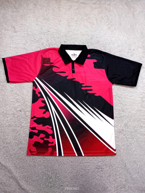 Jersey Kerah Polo Merah Muda-Hitam dengan Desain Garis Dinamis - Jersey Custom PROKAOS
