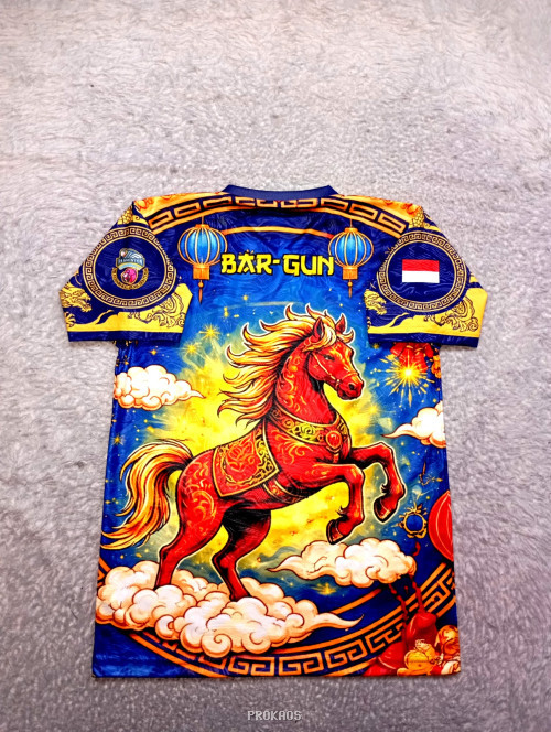 Jersey Kuda Merah dengan Desain Tiongkok dan Bendera Indonesia - Gambar 2