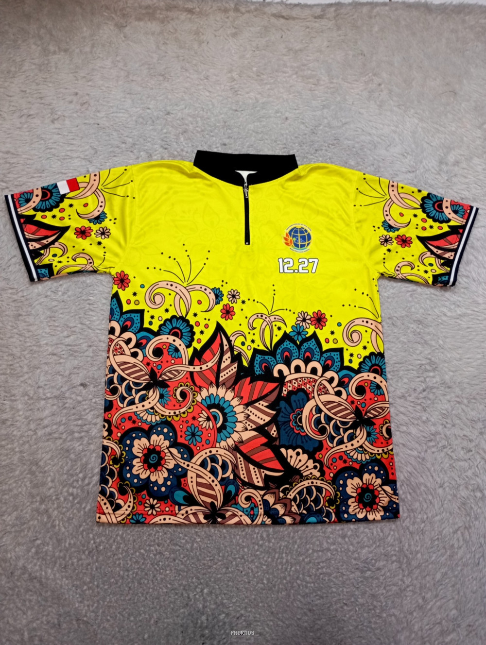 Jersey Kuning Motif Bunga dengan Kerah dan Resleting - Jersey Custom PROKAOS