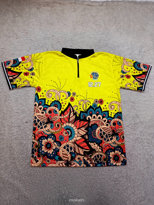 Jersey Kuning Motif Bunga dengan Kerah dan Resleting - Jersey Custom PROKAOS
