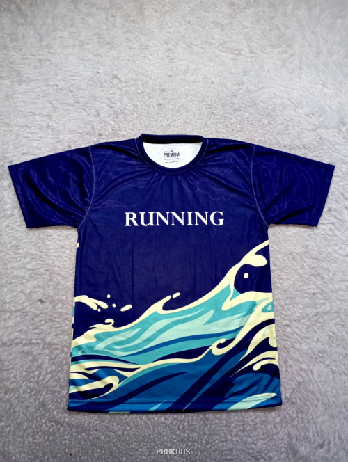 Jersey Lari Biru Gelap dengan Desain Ombak Dinamis - Jersey Custom PROKAOS