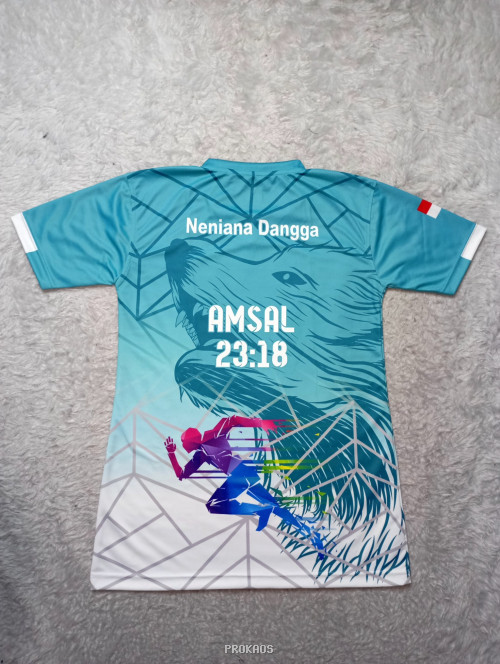 Jersey Lari Desain Singa dan Pelari: Warna Teal & Grafis Dinamis - Gambar 2