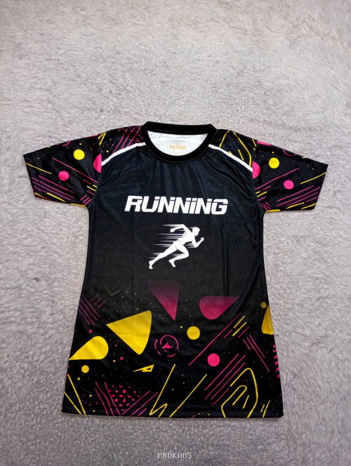 Jersey Lari Hitam dengan Desain Dinamis dan Logo RUNNING - Jersey Custom PROKAOS