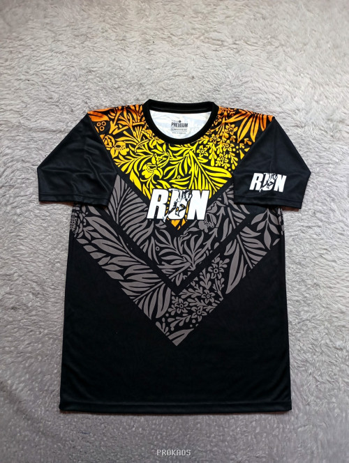 Jersey Lari Hitam dengan Motif Bunga dan Logo RUN - Jersey Custom PROKAOS