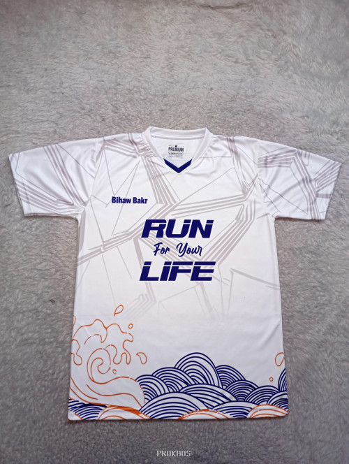 Jersey Lari Putih: 'Run for Your Life' dengan Motif Ombak - Jersey Custom PROKAOS