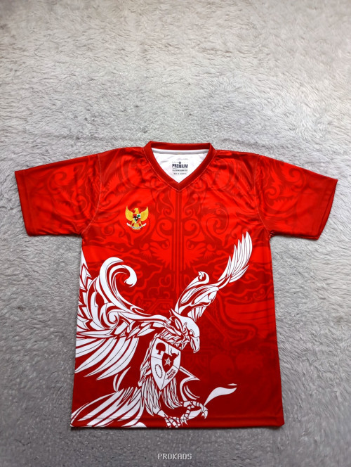Jersey Merah Garuda: Desain Nasionalis dengan Motif Elang Putih - Jersey Custom PROKAOS