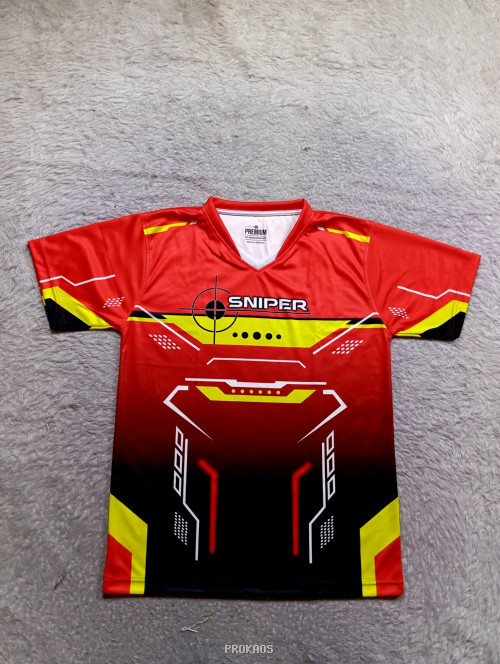 Jersey Merah 'Sniper' dengan Desain Futuristik - Jersey Custom PROKAOS