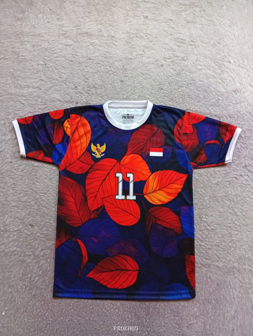 Jersey Motif Daun Merah-Biru Bernuansa Indonesia, Nomor 11 - Jersey Custom PROKAOS