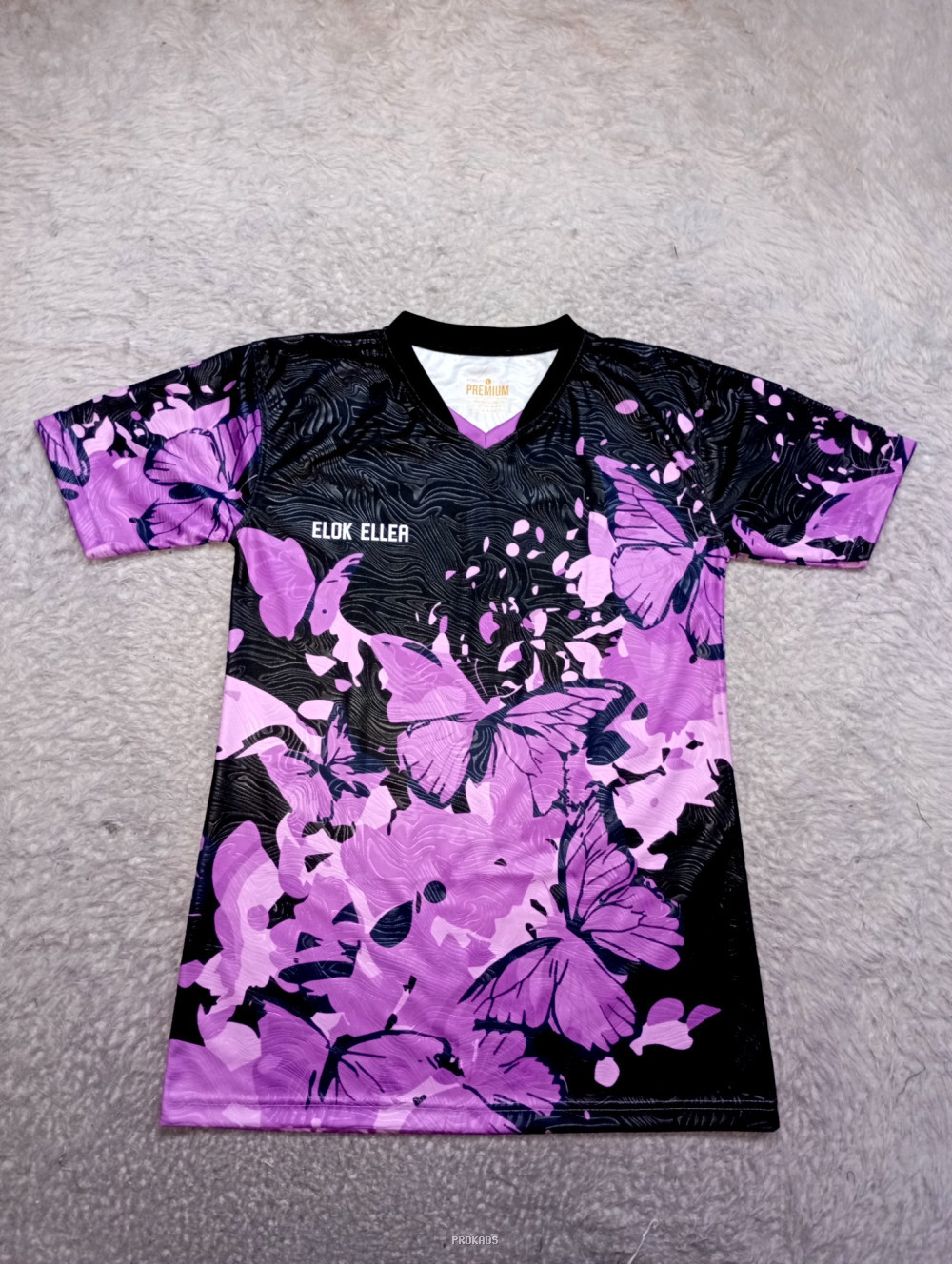 Jersey Motif Kupu-kupu Ungu-Hitam dengan Desain Modern - Jersey Custom PROKAOS