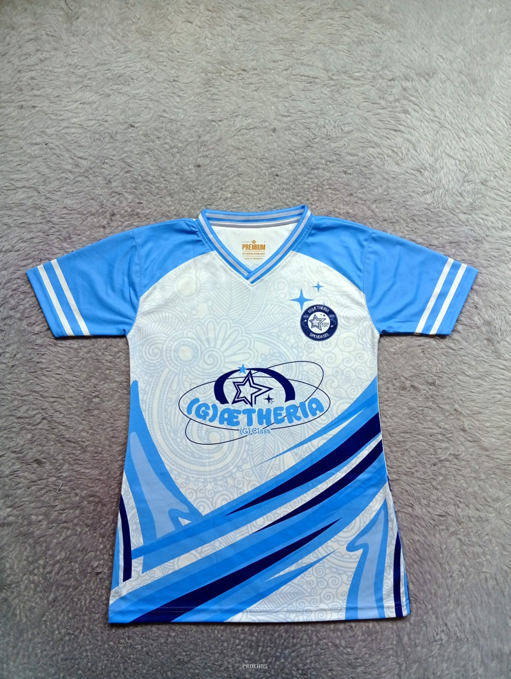 Jersey Olahraga (G)AETHERIA Biru-Putih dengan Desain Unik - Jersey Custom PROKAOS