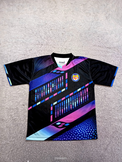 Jersey Olahraga Hitam dengan Desain Abstrak Biru-Ungu - Jersey Custom PROKAOS