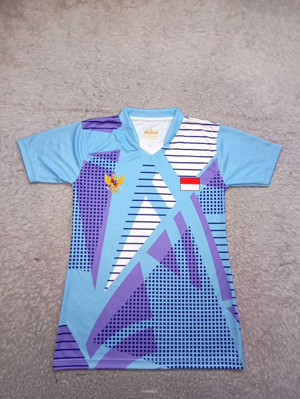 Jersey Olahraga Indonesia: Biru Muda, Ungu & Motif Geometris - Jersey Custom PROKAOS