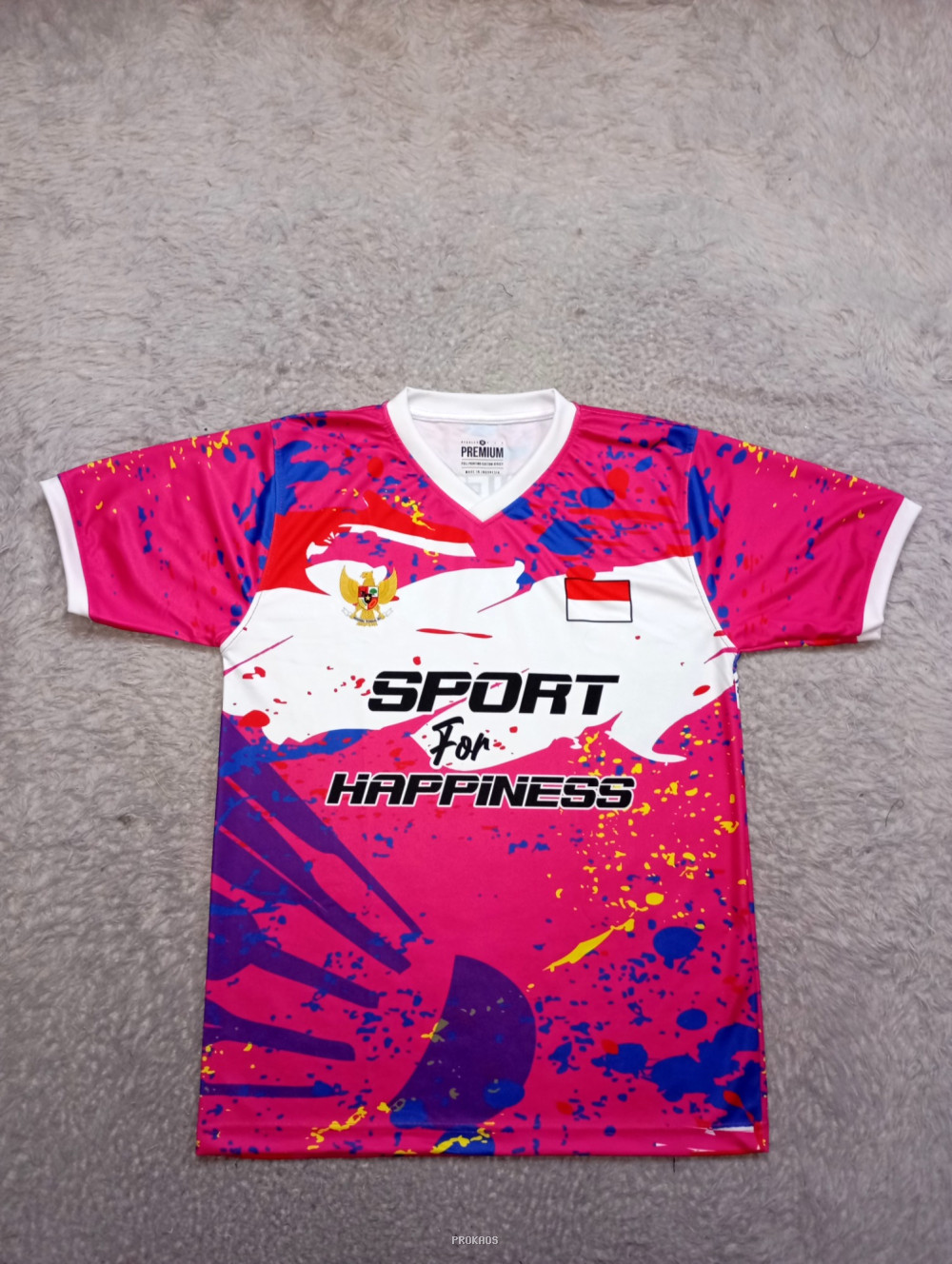 Jersey Olahraga Merah Muda: Sport for Happiness - Jersey Custom PROKAOS