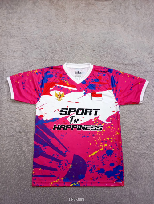 Jersey Olahraga Merah Muda: Sport for Happiness - Jersey Custom PROKAOS