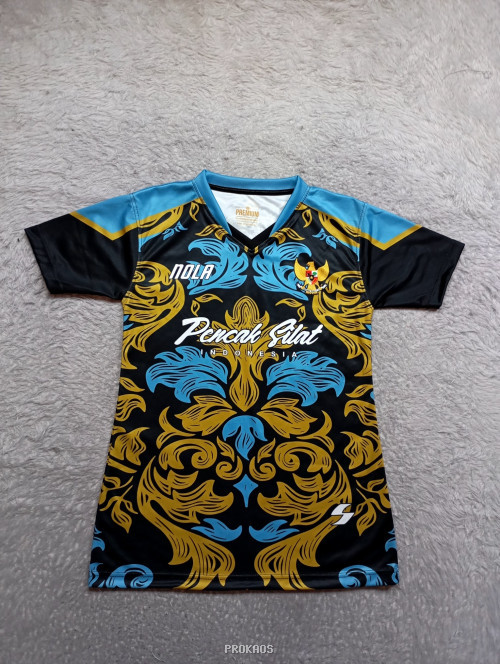 Jersey Pencak Silat Indonesia: Desain Floral Emas dan Biru - Jersey Custom PROKAOS