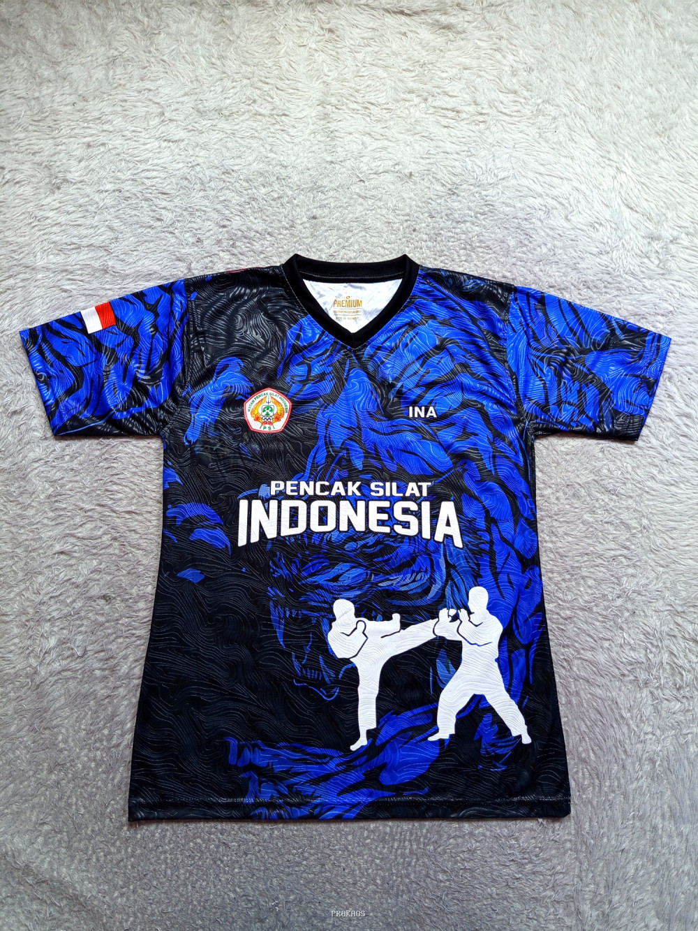 Jersey Pencak Silat Indonesia: Motif Abstrak Biru-Hitam - Jersey Custom PROKAOS