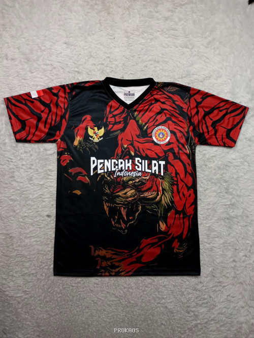 Jersey Pencak Silat Indonesia Motif Harimau Merah Hitam - Jersey Custom PROKAOS