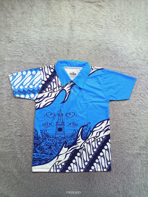 Jersey Polo Biru dengan Motif Batik Khas Kota - Jersey Custom PROKAOS