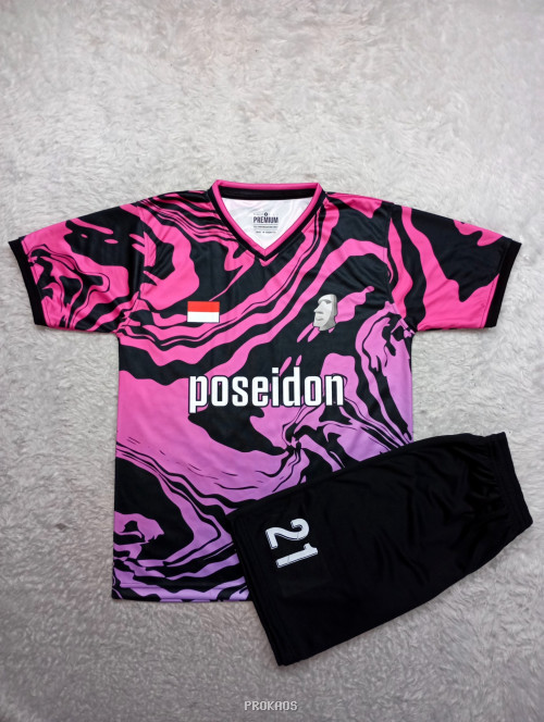 Jersey Poseidon: Motif Gelombang Merah Muda dan Hitam - Jersey Custom PROKAOS