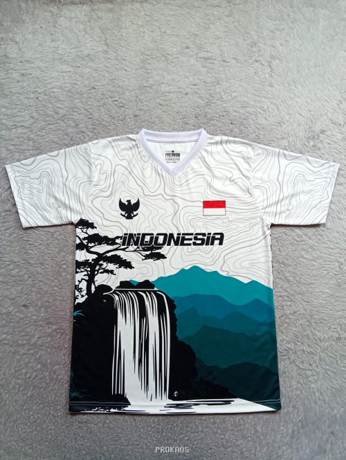 Jersey Putih Indonesia: Air Terjun, Garuda, dan Bendera - Jersey Custom PROKAOS